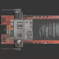 Military Armored Vehicle With Red Gray Metal Structure And Tactical Flatbed Design