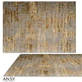 Elegant Gray and Gold Square Rug With Abstract Artistic Texture Design