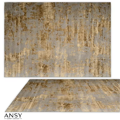 Elegant Gray and Gold Square Rug With Abstract Artistic Texture Design 3d model