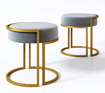 Modern Round Sofa Stools With Gray Upholstered Seats And Gold Metal Frames 3d model