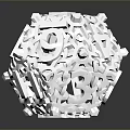 White 3D Sphere Made of Numbers and Letters with Hollow Reflective Design on Black Background