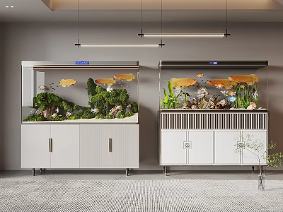 Modern Aquariums With Fish Plants And Cabinet Decorations 3d model