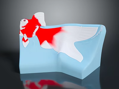 Blue Irregular Shaped Sofa With Red And White Goldfish Pattern Design 3d model