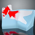 Blue Irregular Shaped Sofa With Red And White Goldfish Pattern Design