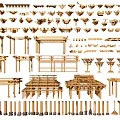 Diverse Wooden Architectural Components With Beams Columns Frames And Decorative Elements 3d model