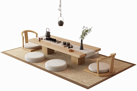 Japanese Tea Table and Chair Tatami Tea Table and Chair Combination 3d model