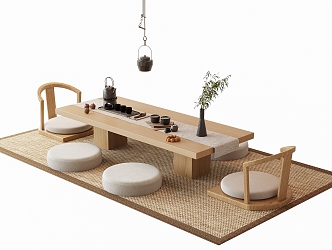 Japanese Tea Table and Chair Tatami Tea Table and Chair Combination 3d model