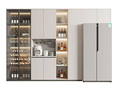 Modern Wine Cabinet With Glass Doors LED Lighting Storage Shelves For Bottles And Glasses 3d model