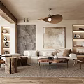 Warm Rustic Living Room Interior With Wooden Beams Sofa Coffee Table And Artwork