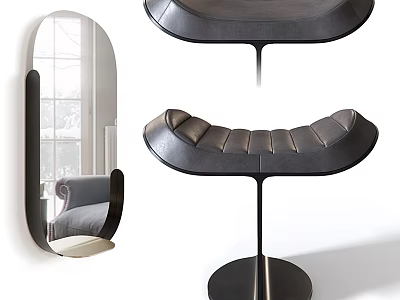 Modern Black Leather Sofa Stool With Curved Design And Mirror Accent 3d model