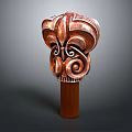 Traditional Wooden Carved Weapon With Decorative Head Intricate Patterns And Handle