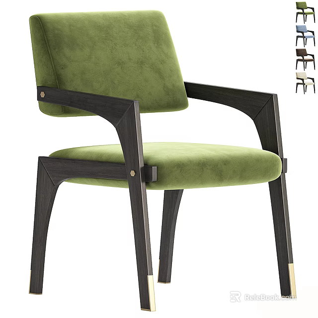 Green Velvet Single Chair With Modern Black Wooden Frame And Legs 3d model 