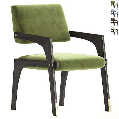 Green Velvet Single Chair With Modern Black Wooden Frame And Legs 3d model