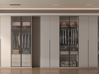 Modern Wardrobe Interior Design With Sliding Glass Doors Hanging Areas And Storage Drawers 3d model