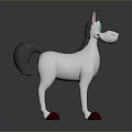 Cartoon White Horse 3D Model With Gray Mane Tail Blue Eyes And Red Hooves