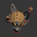 Colorful Mechanical Robot Character Featuring Unique Head Shape Metallic Structure And Slender Limbs