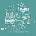 Modern Neon Lamp Combination With Paris Landmarks Decorative Illuminated Light Design