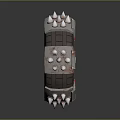 Spiked Heavy Duty Tire With Metal Rim Red Accent Lines And Rugged Design