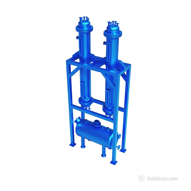 Blue Industrial Equipment Featuring Vertical Cylinders Horizontal Tank and Metal Frame 3d model 