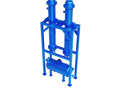 Blue Industrial Equipment Featuring Vertical Cylinders Horizontal Tank and Metal Frame 3d model