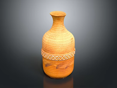 Handcrafted Ceramic Wine Bottle With Woven Textured Design And Amber Color Finish 3d model