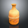 Handcrafted Ceramic Wine Bottle With Woven Textured Design And Amber Color Finish