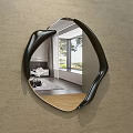 Black Irregular Frame Mirror Reflecting Bedroom With Bed Round Decor Wooden Floor