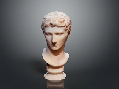 Detailed White Classical Marble Bust Sculpture With Curly Hair And Base 3d model