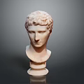 Detailed White Classical Marble Bust Sculpture With Curly Hair And Base