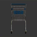 Metal Shopping Cart With Blue Handle And Storage Basket On Wheels