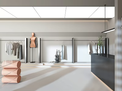 Modern Clothing Store Interior Featuring Racks Mannequin Counter And Display Area 3d model