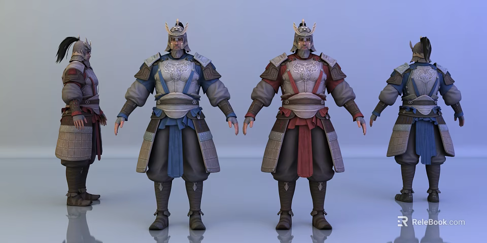 Game Movie Characters In Colorful Armor With Helmet Standing Pose 3d model 