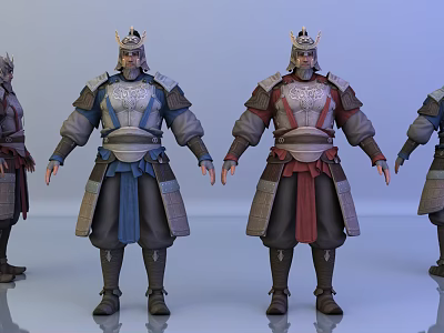 Game Movie Characters In Colorful Armor With Helmet Standing Pose 3d model