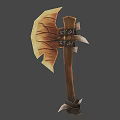 Fantasy Battle Axe with Wooden Handle Orange Carved Blade and Metal Accents