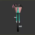 Turquoise Bicycle With Pink Basket Holding Pink Flowers Black Seat And Wheels