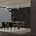 Modern Oval Dining Table Set With Light Brown Chairs And Marble Texture Top In Window 3d model
