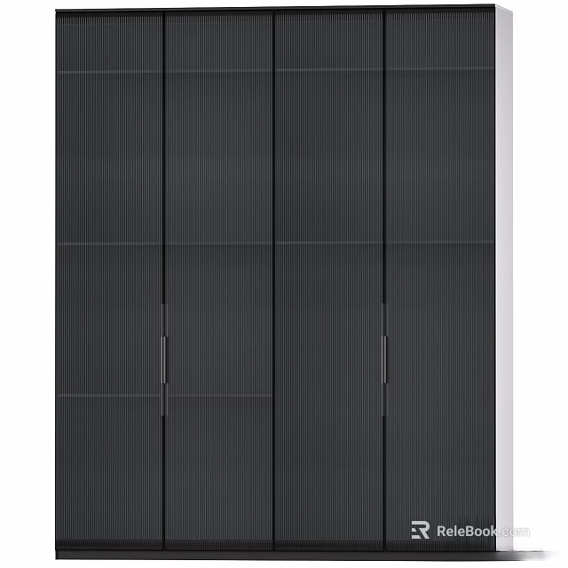 Black Modern Wardrobe with Vertical Stripes and Multiple Doors Design 3d model