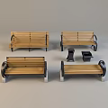 Outdoor Wooden Benches With Metal Armrests Modern Design For Garden Patio Use