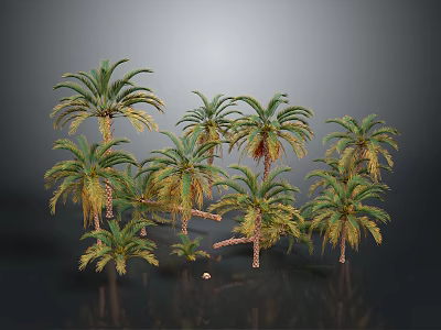 Multiple Palm Trees in Various Sizes with Green Fronds on Gray Background 3d model