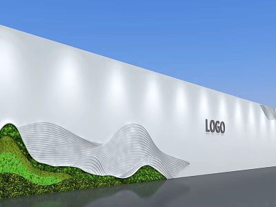 Event Display Wall With White Surface Wavy Design Green Elements And Logo 3d model