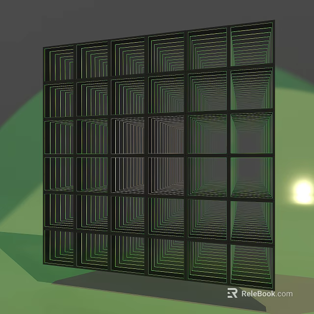 Black Framed Mirror Wall With Small Mirrors Green Borders Green Background And Light Source 3d model 