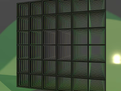 Black Framed Mirror Wall With Small Mirrors Green Borders Green Background And Light Source 3d model
