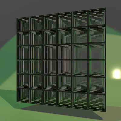 Black Framed Mirror Wall With Small Mirrors Green Borders Green Background And Light Source 3d model
