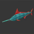 Artistic Blue And Red Fish Sculpture With Textured Body And Shiny Surface