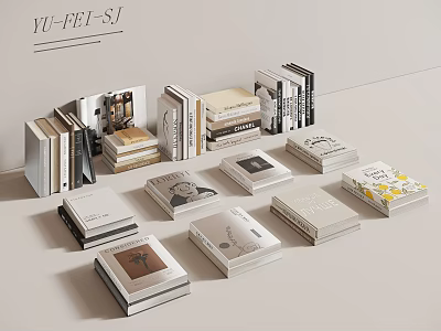 Modern Stacked Books And Art Magazines With Stylish Covers For Decorative 3d model