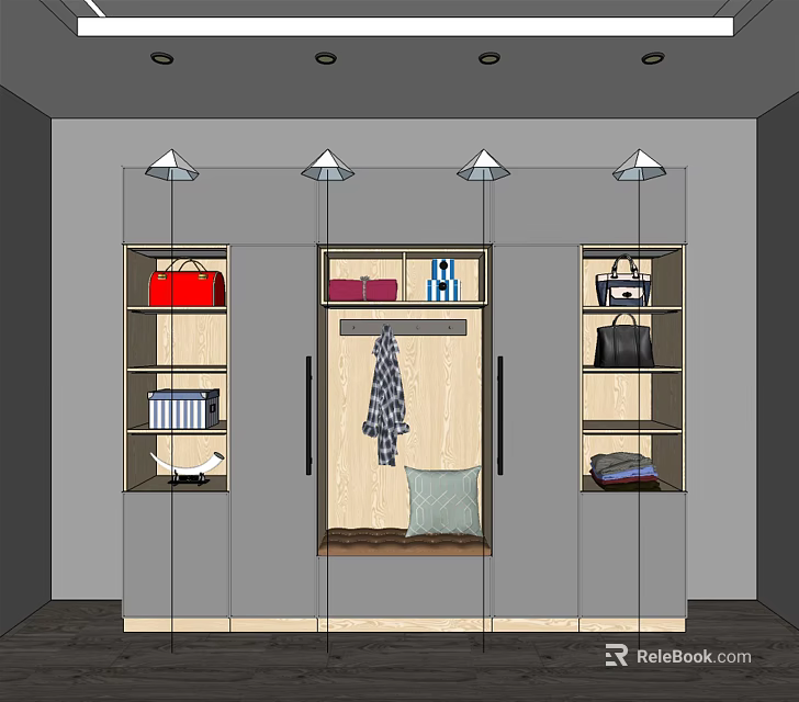 Modern Shoe Cabinet With Storage Shelves Hanging Coat Bags And Books 3d model 