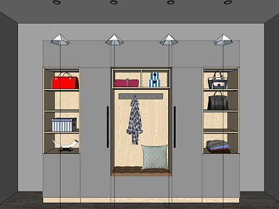 Modern Shoe Cabinet With Storage Shelves Hanging Coat Bags And Books 3d model