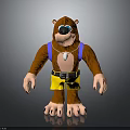 Brown Bear 3D Character With Blue Suspenders Yellow Shorts and White Pendant