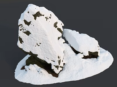 Natural Stones And Wood Logs Covered With Snow In Winter Outdoor Scene 3d model