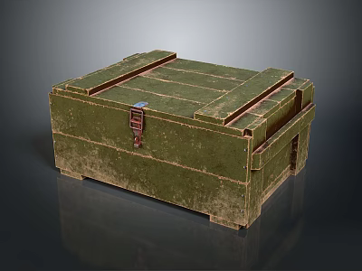 Green Worn Wooden Equipment Storage Box With Metal Latch And Handles 3d model